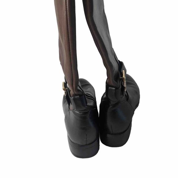 MICHAEL KORS Tall Fulton Black Brown Leather Harness Knee High Boots Women 6.5M - Picture 4 of 16